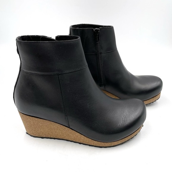 Birkenstock Shoes - NEW Papillio by Birkenstock Ebba Black Leather Wedge Cork Booties Women's Sz 7